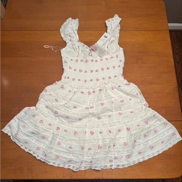 LoveShackFancy Finny Dress M NWT White Pink Floral Lace Smocked Mini Cottagecore - Picture 9 of 11